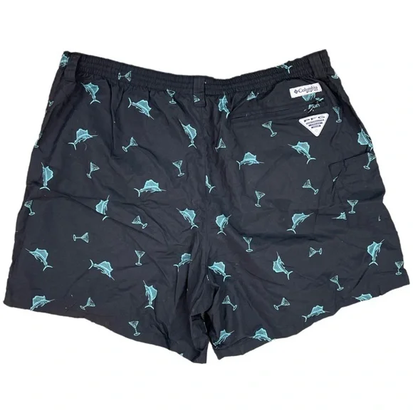COLUMBIA Swim Trunks Black/Turquoise Martini & Marlin Print Size XL - Picture 2 of 8